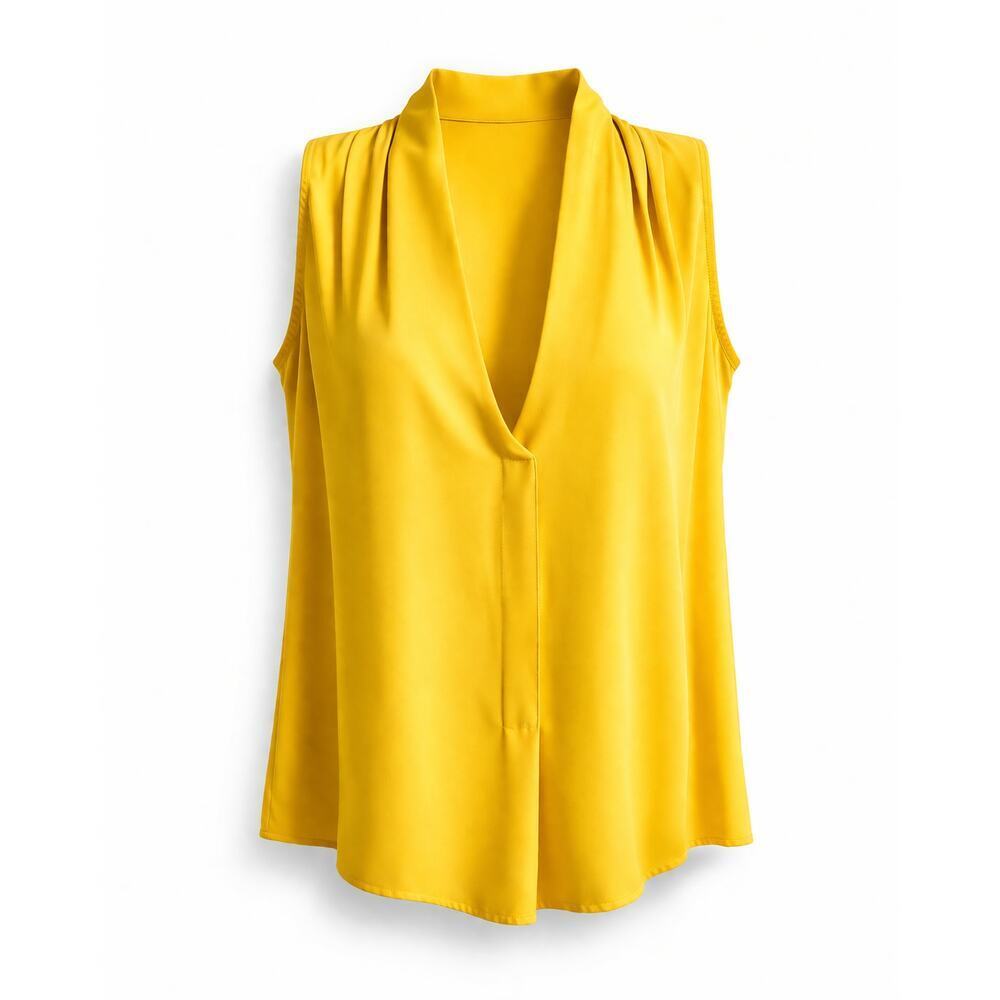 Rose + Olive Yellow Deep V-neck Relaxed Blouse Women's Small Sleeveless